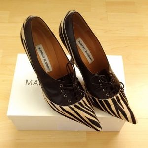 Manolo Blahnik Pony Hair/ Leather Lace Up Pumps